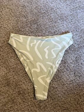 High-Cut Swim Bottoms in Sage with White Abstract Print